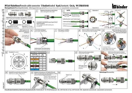 Assembly instructions M12 Female cable connector, Contacts: 8, 5.5-9.0 mm, shieldable, IDC, IP67