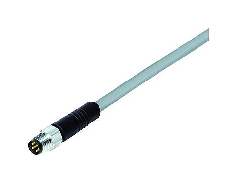 Illustration M8 Male cable connector, Contacts: 4, unshielded, moulded on the cable, IP67/IP69K, UL 2238, PVC, grey, 4 x 0.34 mm², stainless steel, 2 m