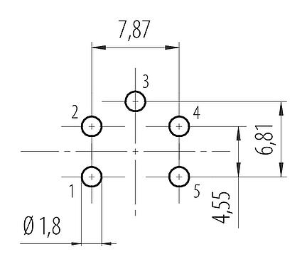 Disposition du conducteur 7/8" Embase mâle, Contacts: 4+PE, non blindé, THT, IP68, UL 2238, VDE, Montage frontal