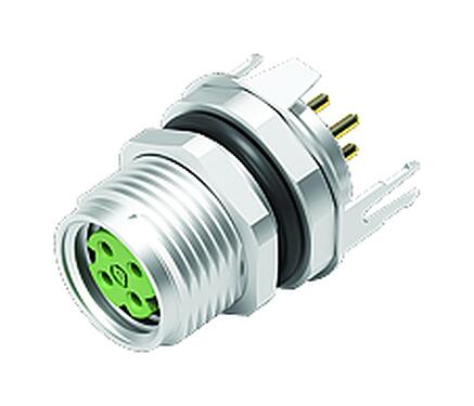 Abbildung M8 Flanschdose, Polzahl: 4, schirmbar, THT, IP67, M8x1,0, Rückwandmontage