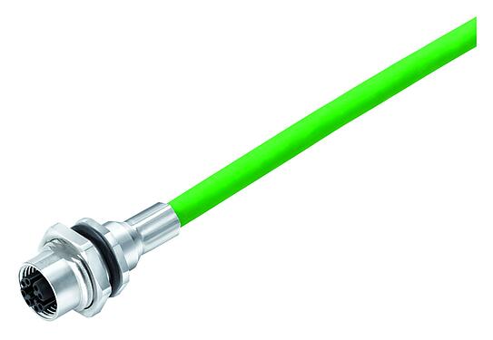 Abbildung M12 Flanschdose, Polzahl: 8, geschirmt, mit Kabel konfektioniert, IP67, UL, M16x1,5, Ethernet, PUR, grün, 4 x 2 x AWG 26/7, Rückwandmontage, 0,5 m