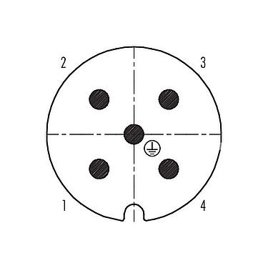 Koskettimien järjestys (plug in -puoli) RD30 Kaapelipistoke, Napojen määrä: 4+PE, 10,0-12,0 mm, suojaamaton, ruuviliitin, IP65, ESTI+, VDE