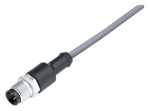 Illustration M12 Male cable connector, Contacts: 4, unshielded, moulded on the cable, IP68/IP69K, UL 2238, PVC, grey, 4 x 0.34 mm², 2 m