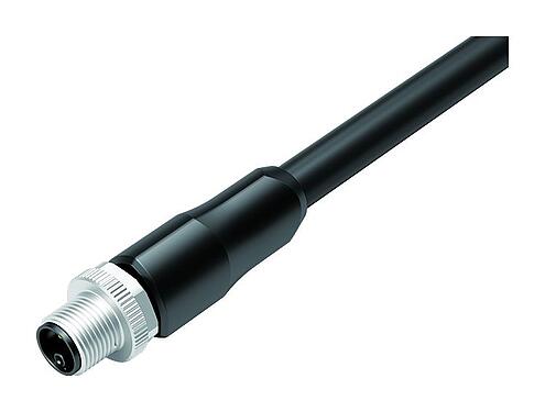 Illustratie M12 Kabelstekker, aantal polen: 4+PE, onafgeschermd, aan de kabel aangegoten, IP68, UL 2238, PUR, zwart, 5 x 2,50 mm², 2 m