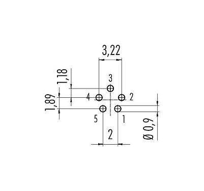 Disposizione dei conduttori 09 0097 20 05 - M9 Connettore maschio a flangia, Numero poli: 5, non schermato, THT, IP40