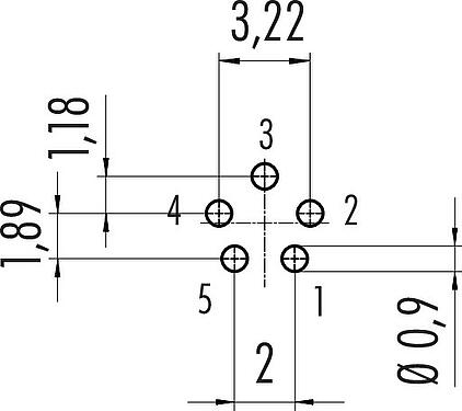 Conductor layout M9 Male panel mount connector, Contacts: 5, unshielded, THT, IP67, M12x0.5, Rear mounting, potted