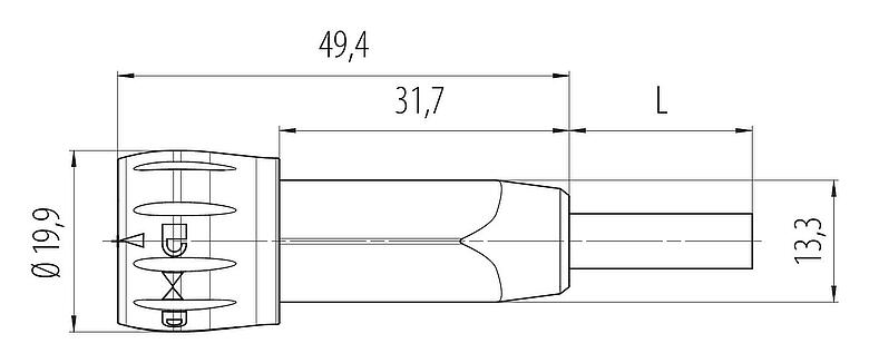 Maßzeichnung Bajonett Kabelstecker, Polzahl: 8, ungeschirmt, löten, IP67, PVC, grau, 8 x 0,25 mm², 2 m