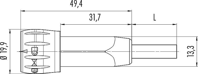 Dessin coté Baïonnette Connecteur mâle, Contacts: 8, non blindé, souder, IP67, PVC, gris, 8 x 0,25 mm², 5 m