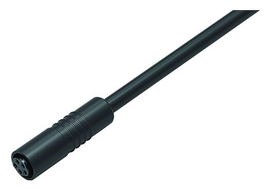 Illustration M8 Female cable connector, Contacts: 5, unshielded, moulded on the cable, IP65, PUR, black, 5 x 0.34 mm², Snap-in version, 2 m