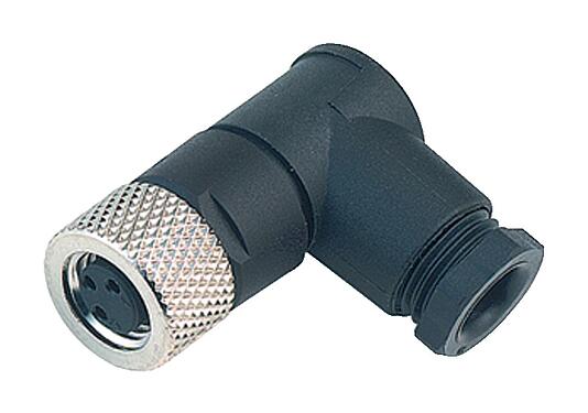 Illustration M8 Female angled connector, Contacts: 3, 3.5-5.0 mm, unshielded, solder, IP67, UL 2238
