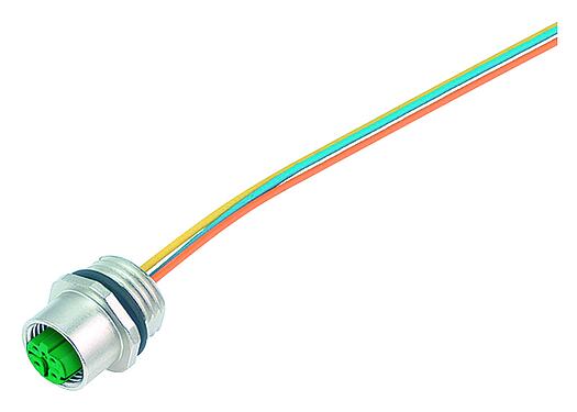 Abbildung M12 Flanschdose, Polzahl: 4, ungeschirmt, Litzen, IP67, UL 2238, M16x1,5, Frontmontage