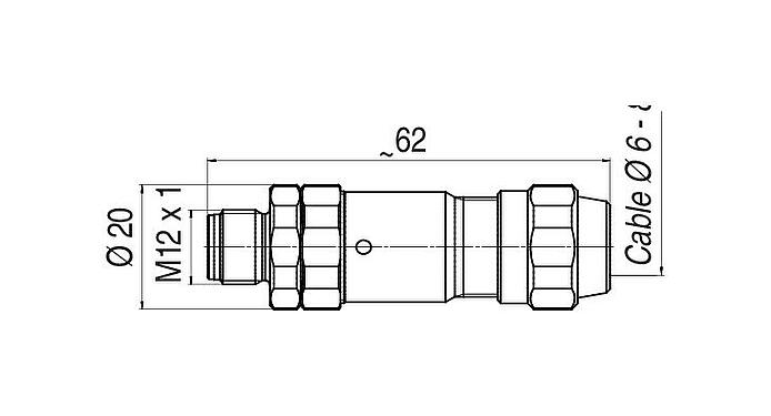 Dessin coté M12 Connecteur mâle, Contacts: 5, 5,5-8,6 mm, blindable, pince à visser, IP68/IP69K, UL 2238, Ecolab, Acier inoxydable, avec anneau de protection