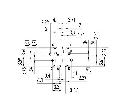 Leiterplattenlayout M16 Flanschdose, Polzahl: 12 (12-a), ungeschirmt, THT, IP40, M18x0,75, Rückwandmontage