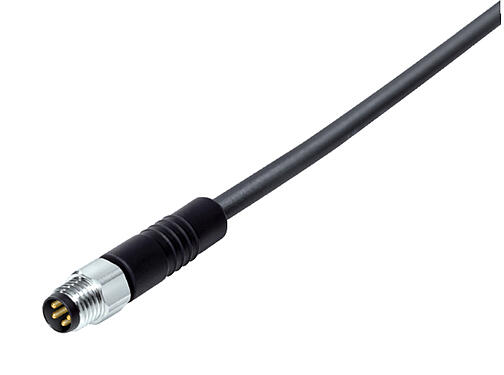 Illustration 77 3705 0000 50006-0500 - M8 Male cable connector, Contacts: 6, unshielded, moulded on the cable, IP67, UL, PUR, black, 6 x 0.25 mm², stainless steel, 5 m