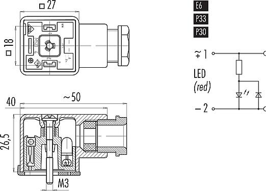 Mittakaavapiirustus Laitepistorasia, Napojen määrä: 2+PE, 6,0-8,0 mm, suojaamaton, ruuviliitin, IP40 ilman tiiviste, PG 11, Piiri E6, LED PNP:llä