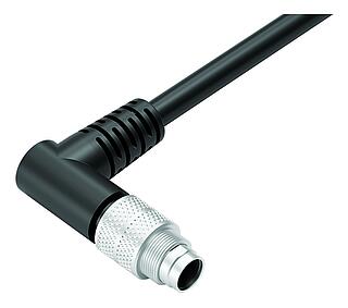 M9 Winkelstecker, Polzahl: 2, geschirmt, am Kabel angespritzt, IP67, PUR, schwarz, 5 x 0,25 mm², 5 m