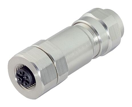 Illustration M12 Connecteur femelle, Contacts: 4, 5,5-8,6 mm, blindable, pince à visser, IP68/IP69K, UL 2238, Ecolab, Acier inoxydable, avec anneau de protection