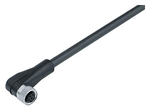 Illustration M8 Female angled connector, Contacts: 5, unshielded, moulded on the cable, IP67/IP69K, UL 2238, PUR, black, 5 x 0.34 mm², 5 m