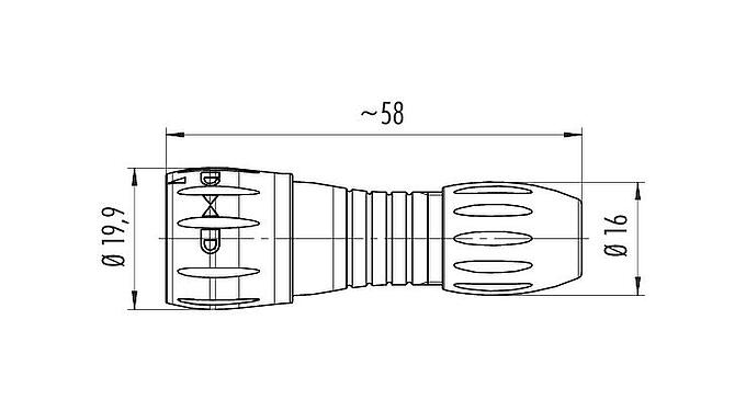 Maßzeichnung Bajonett Kabelstecker, Polzahl: 8, 2,5-4,0 mm, ungeschirmt, löten, IP67