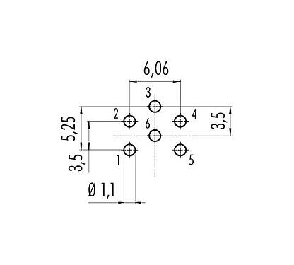 Disposizione dei conduttori 09 0324 90 06 - M16 Connettore femmina a flangia, Numero poli: 6 (06-a), non schermato, THT, IP40, montaggio anteriore
