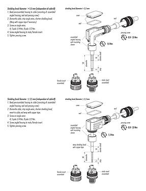 Montážní návod M12 Úhlová zástrčka, : 4, 5,0-8,0 mm, stínitelné, šroubovací svorka, IP67, UL 2238, duhovka