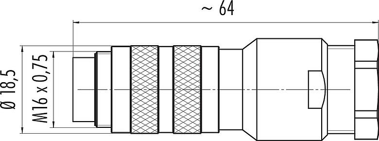 스케일 드로잉 M16 케이블 커넥터, 콘택트 렌즈: 5 (05-a), 8.0-10.0mm, 차폐 가능, 솔더, IP67, UL 2238