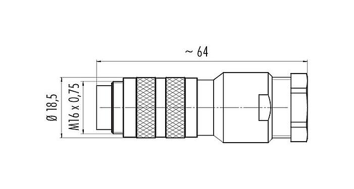 縮尺図 M16 オスコネクタケーブル, 極数: 7 (07-b), 8.0-10.0mm, シールド可能, はんだ, IP67, UL 2238, シールドリング付き