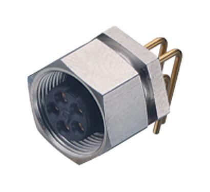 Illustration M9 Female angled panel mount connector, Contacts: 4, unshielded, THT, IP40, Front mounting