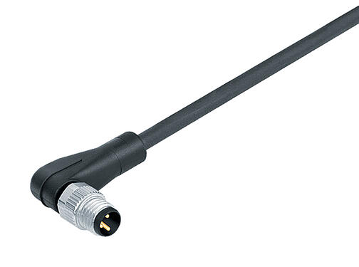 Illustration 77 3403 0000 50003-0500 - M8 Male angled connector, Contacts: 3, unshielded, moulded on the cable, IP67, UL, PUR, black, 3 x 0.34 mm², 5 m