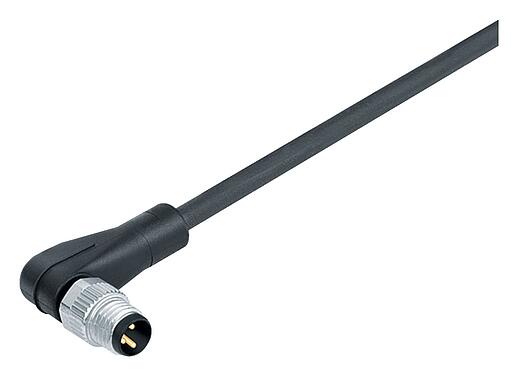 Illustration M8 Male angled connector, Contacts: 5, unshielded, moulded on the cable, IP67/IP69K, UL 2238, PUR, black, 5 x 0.34 mm², 5 m