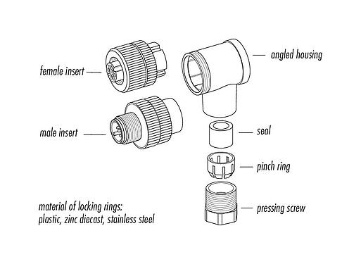 Component part drawing 99 0436 05 05 - M12 Female angled connector, Contacts: 5, 4.0-6.0 mm, unshielded, screw clamp, IP67, UL