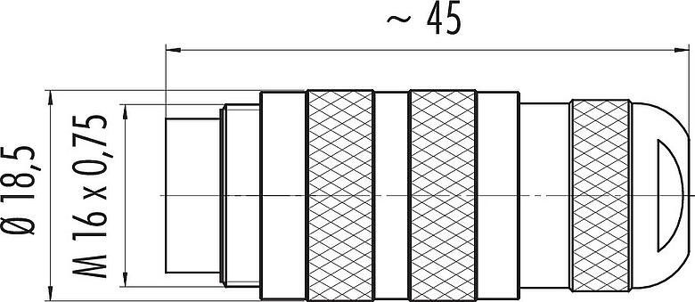 比例圖 M16 直頭針頭電纜連接器, : 4 (04-a), 4.1-7.8mm, 非遮罩, 焊接, IP67, UL 2238, 短文