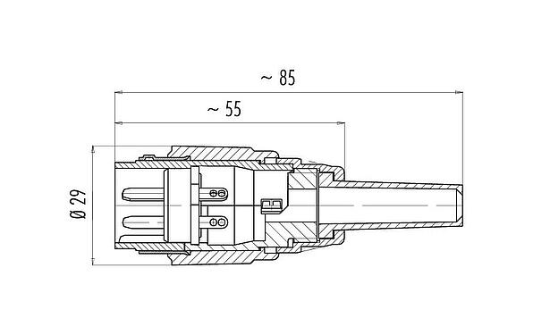 Dessin coté Baïonnette Connecteur mâle, Contacts: 3, 5,0-8,0 mm, blindable, souder, IP40
