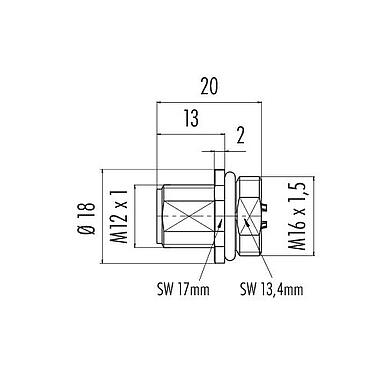 Schaaltekening 86 0231 0002 00005 - M12 Male panel mount connector, aantal polen: 5, onafgeschermd, soldeer, IP68, UL, M16x1,5