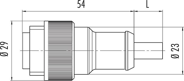 Dessin coté RD24 Connecteur mâle, Contacts: 3+PE, non blindé, surmoulé sur le câble, IP67, PVC, noir, 4 x 1,50 mm², 2 m