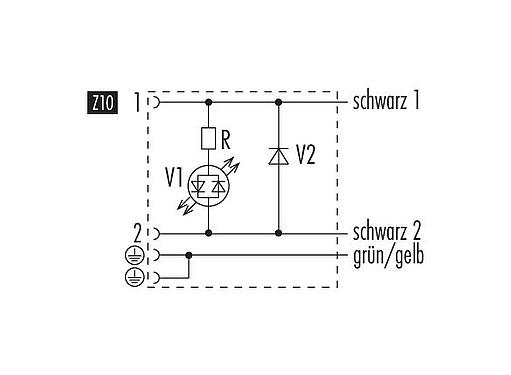 Kabelconstructie Female magneetventielstekker, aantal polen: 2+2PE, onafgeschermd, aan de kabel aangegoten, IP67, PUR, zwart, Circuit Z10, met LED PNP, 3 m