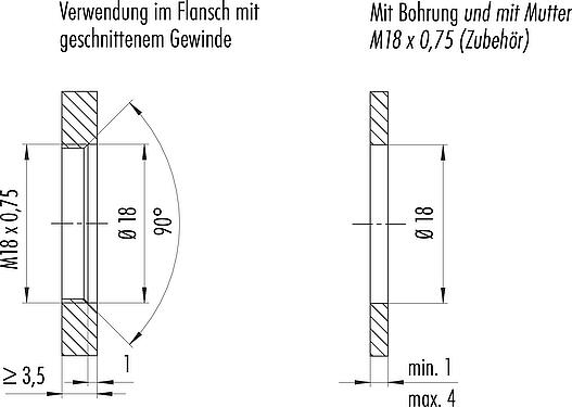 Montageanleitung / Montageausschnitt M16 Kabeldose, Polzahl: 8, 5,5-9,0 mm, schirmbar, IDC, IP67