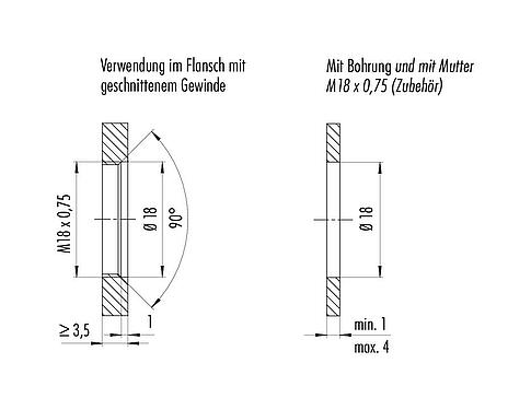 Montageanleitung / Montageausschnitt M16 Kabeldose, Polzahl: 8, 5,5-9,0 mm, schirmbar, IDC, IP67