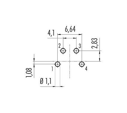 Conductor layout 09 0312 90 04 - M16 Female panel mount connector, Contacts: 4 (04-a), unshielded, THT, IP40, front fastened