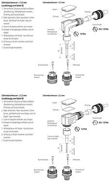 Montageanleitung M12 Winkeldose, Polzahl: 4, 6,0-8,0 mm, schirmbar, crimpen (Crimpkontakte müssen separat bestellt werden), IP67, UL 2238