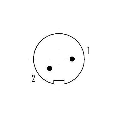 Disposition des contacts (Côté plug-in) 99 0401 75 02 - M9 Connecteur mâle coudé, Contacts: 2, 3,5-5,0 mm, blindable, souder, IP67