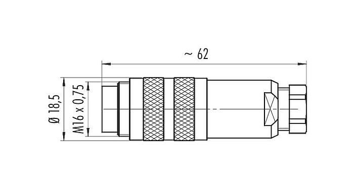 Maßzeichnung M16 Kabelstecker, Polzahl: 5 (05-a), 4,0-6,0 mm, schirmbar, löten, IP67, UL 2238