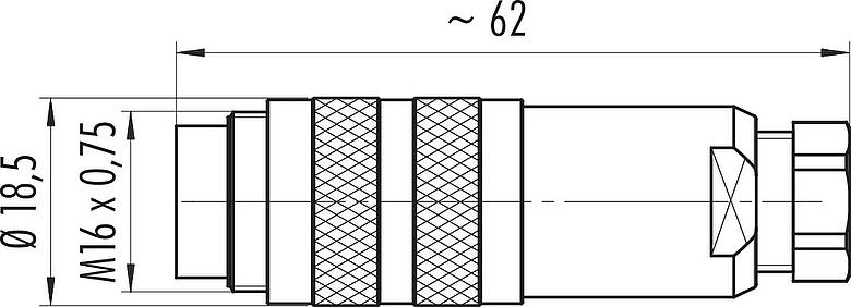 Scale drawing M16 Male cable connector, Contacts: 5 (05-a), 4.0-6.0 mm, shieldable, solder, IP67, UL 2238