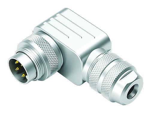 Illustration M16 Male angled connector, Contacts: 3 (03-a), 4.0-6.0 mm, shieldable, solder, IP67, UL 2238