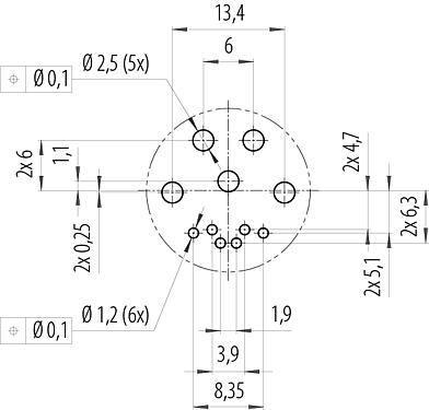 Conductor layout B23 Male panel mount connector, Contacts: 9 (4+PE + 4), THT, IP65/IP67, Rear mounting, with stranded wires, ENP: Power pin / Data socket