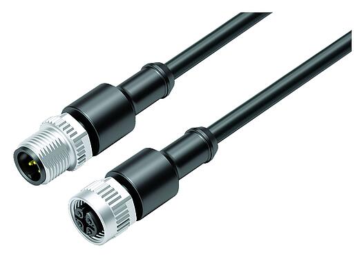 Illustration M12 Connecting cable male cable connector - female cable connector, Contacts: 5, unshielded, moulded on the cable, IP67/IP69K, UL 2238, PUR, black, 5 x 0.34 mm², 1 m