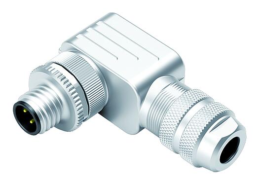 插圖 M12 彎角針頭電纜連接器, : 4, 6.0-8.0mm, 可接遮罩, 螺釘接線, IP67, UL 2238, 附防護環