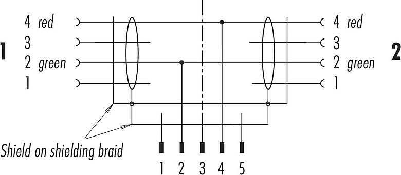 Pin assignment plans M12 Male cable splitter - 2 female cable connectors, Contacts: 2, shielded, moulded on the cable, IP67, Profibus, PUR, violet, 2 x 0.25 mm², 1 m