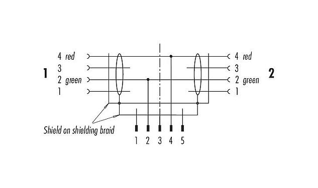 Pin assignment plans M12 Male cable splitter - 2 female cable connectors, Contacts: 2, shielded, moulded on the cable, IP67, Profibus, PUR, violet, 2 x 0.25 mm², 1 m