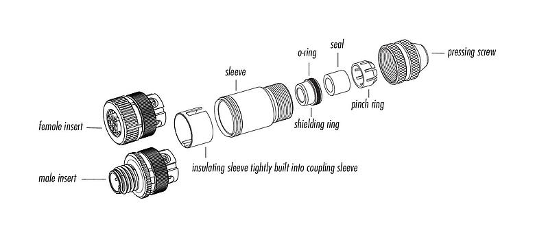 Component part drawing 99 1436 935 05 - M12 Female cable connector, Contacts: 5, 8.0-10.0 mm, shieldable, screw clamp, IP67, UL